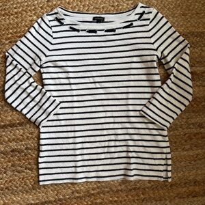 Talbots XS White and Navy Blue Striped Cotton Blouse